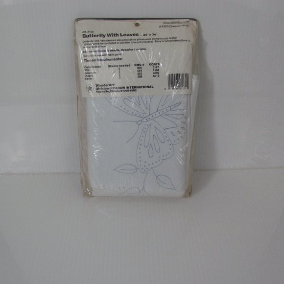 WonderArt Stamped Pillowcases 1 Pair Hemstitched Butterfly Pattern 1131 - Picture 2 of 5